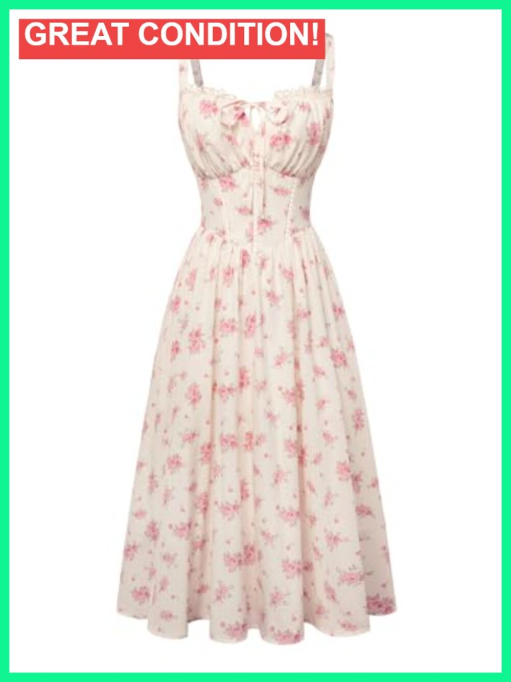 Floral Corset Midi Dress Cutout Waist Smocked Back Pockets Casual Wedding Guest